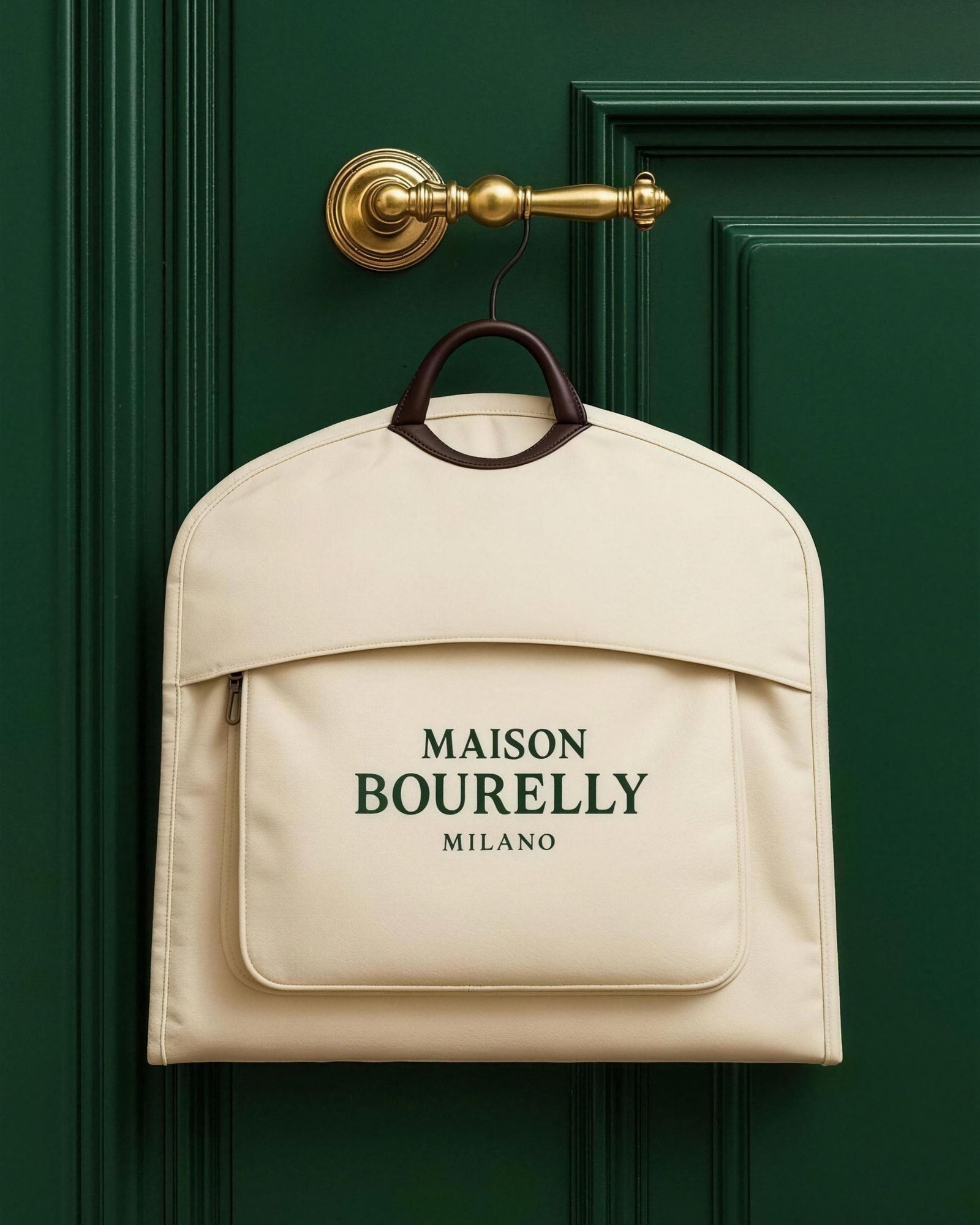 Portabiti avorio Maison Bourelly appeso alla porta verde dell’atelier
